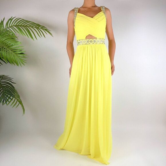 Vintage Y2K Pastel Yellow Fairycore Embellished Chiffon Maxi Prom Dress / Sz: 3 - Picture 9 of 9